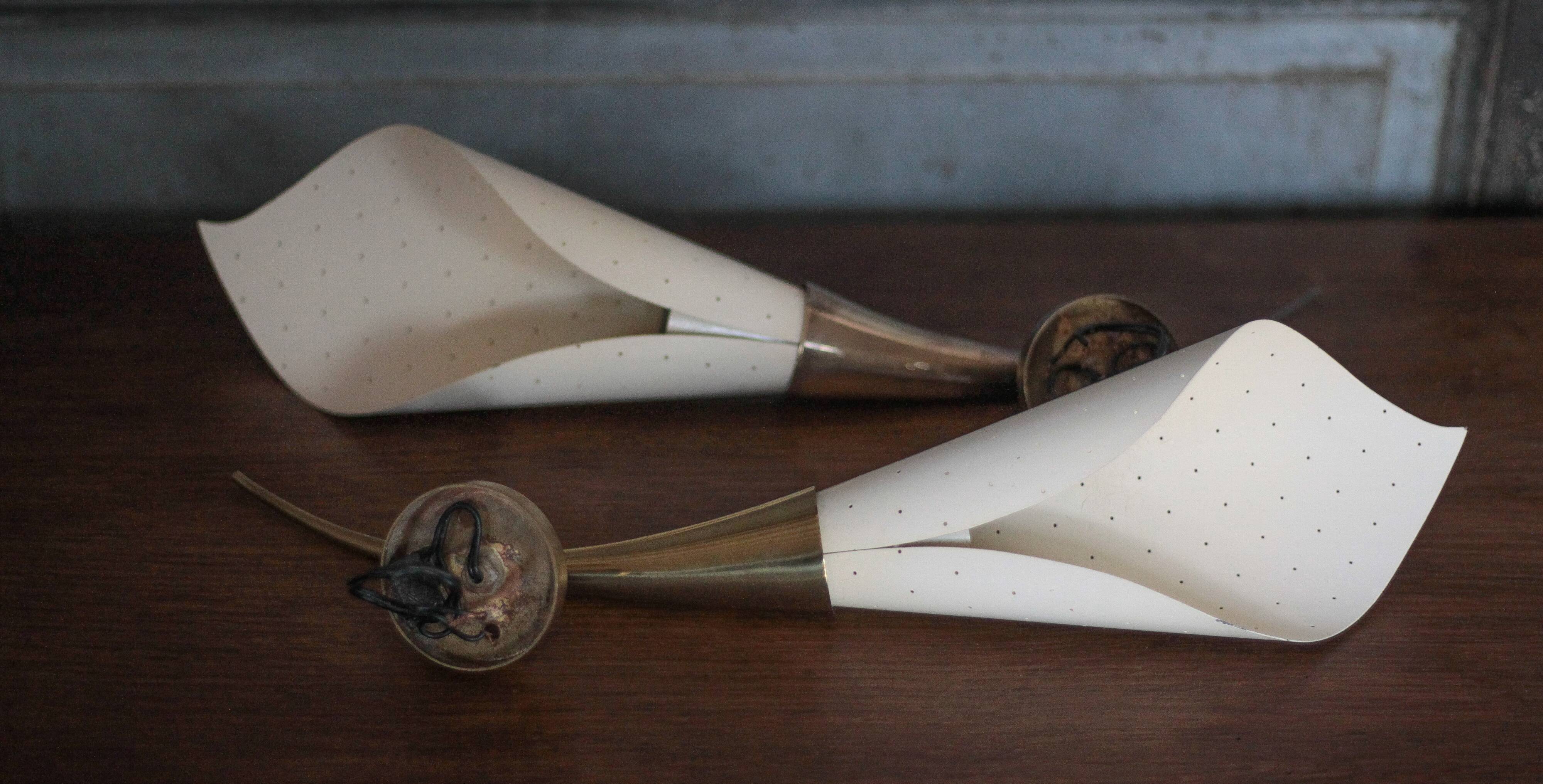 Pair of brass and perforated metal wall lights, wall sconce, decorative