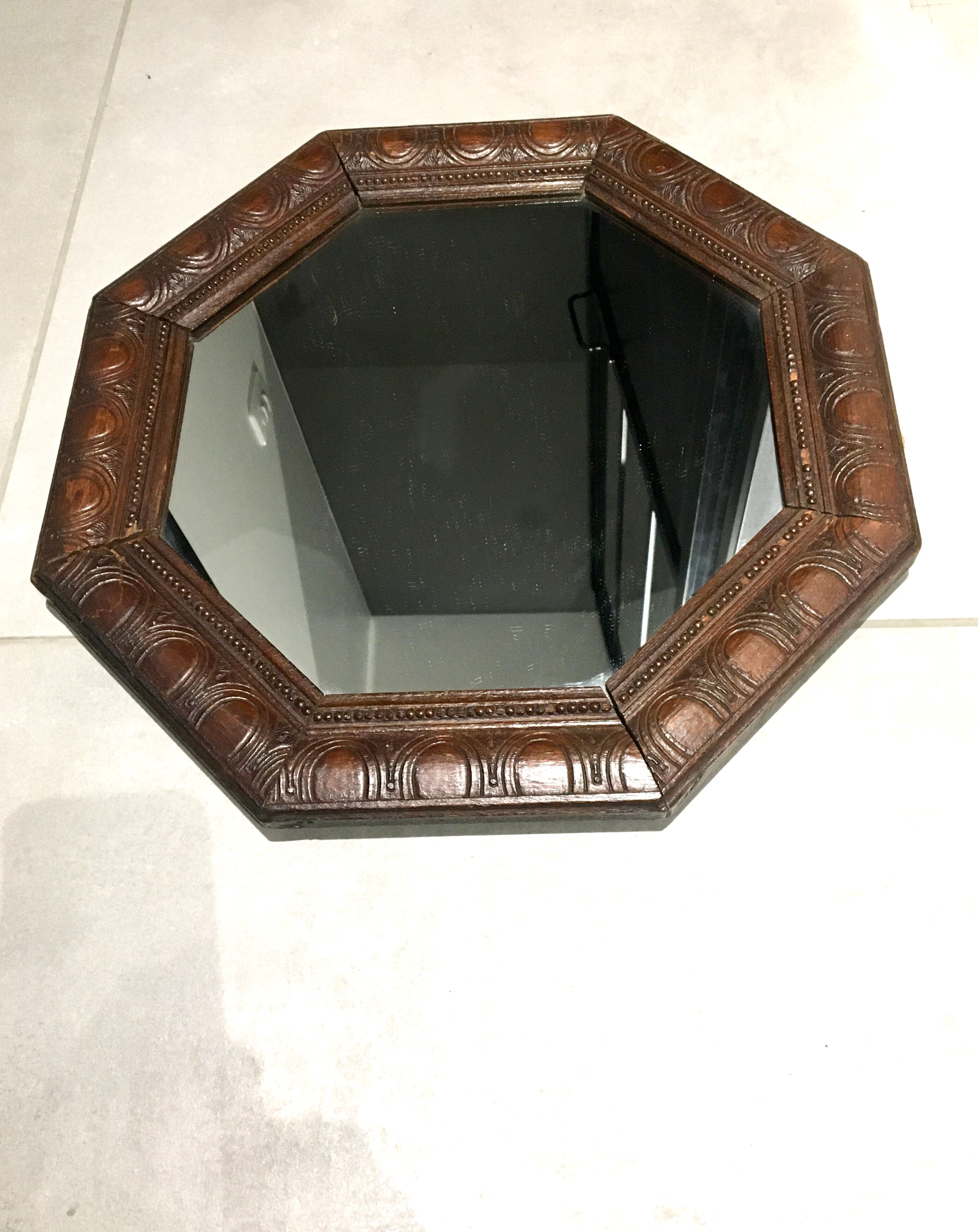 Pretty octagonal mirror Art Deco rosewood frame