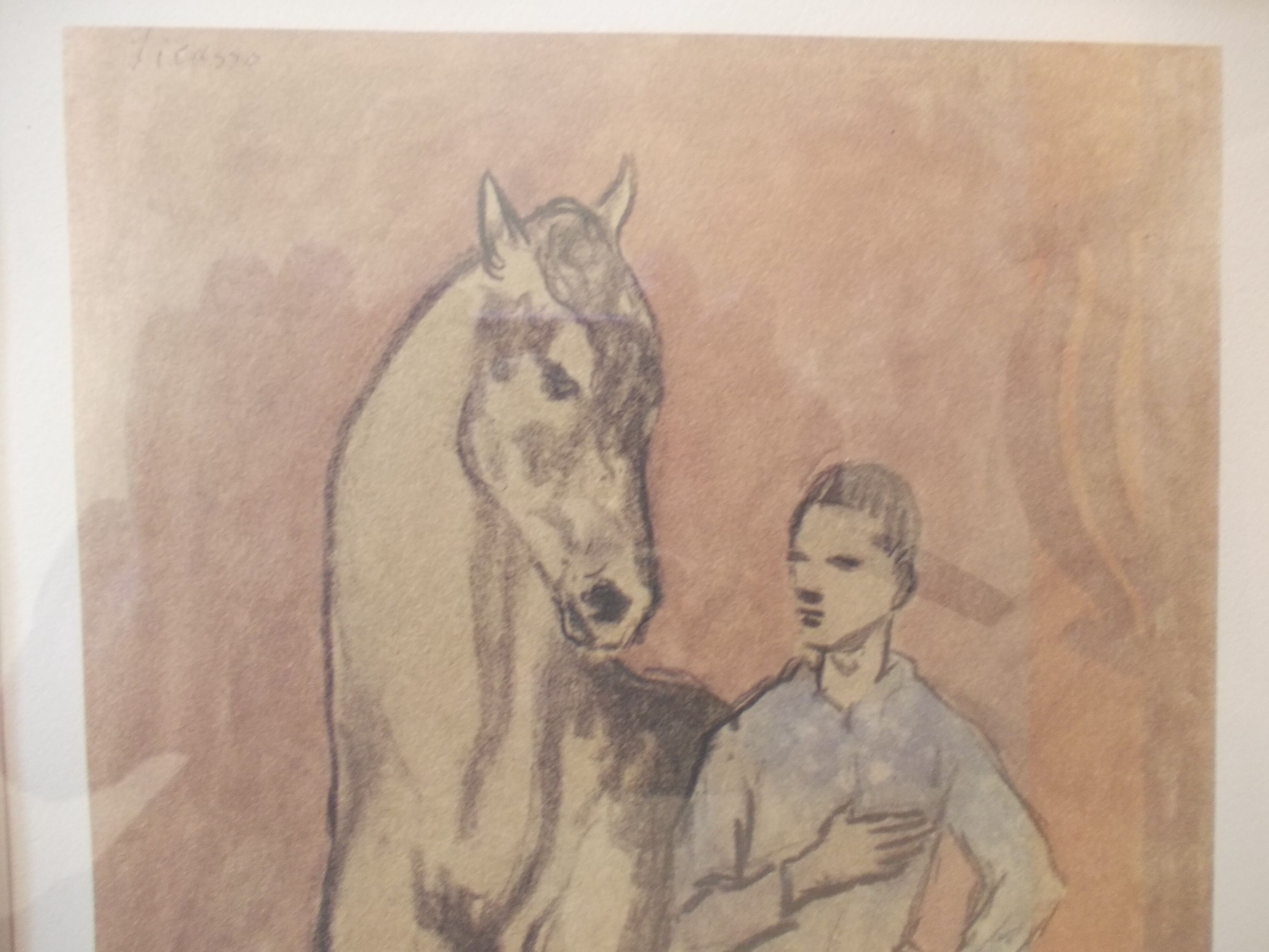 Lithograph after Picasso young man and horse, glass frame after gouache 1906 painter spain