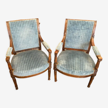 Pair of armchairs in solid beech period Directoire late eighteenth century