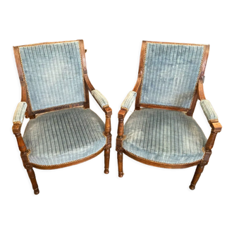 Pair of armchairs in solid beech period Directoire late eighteenth century