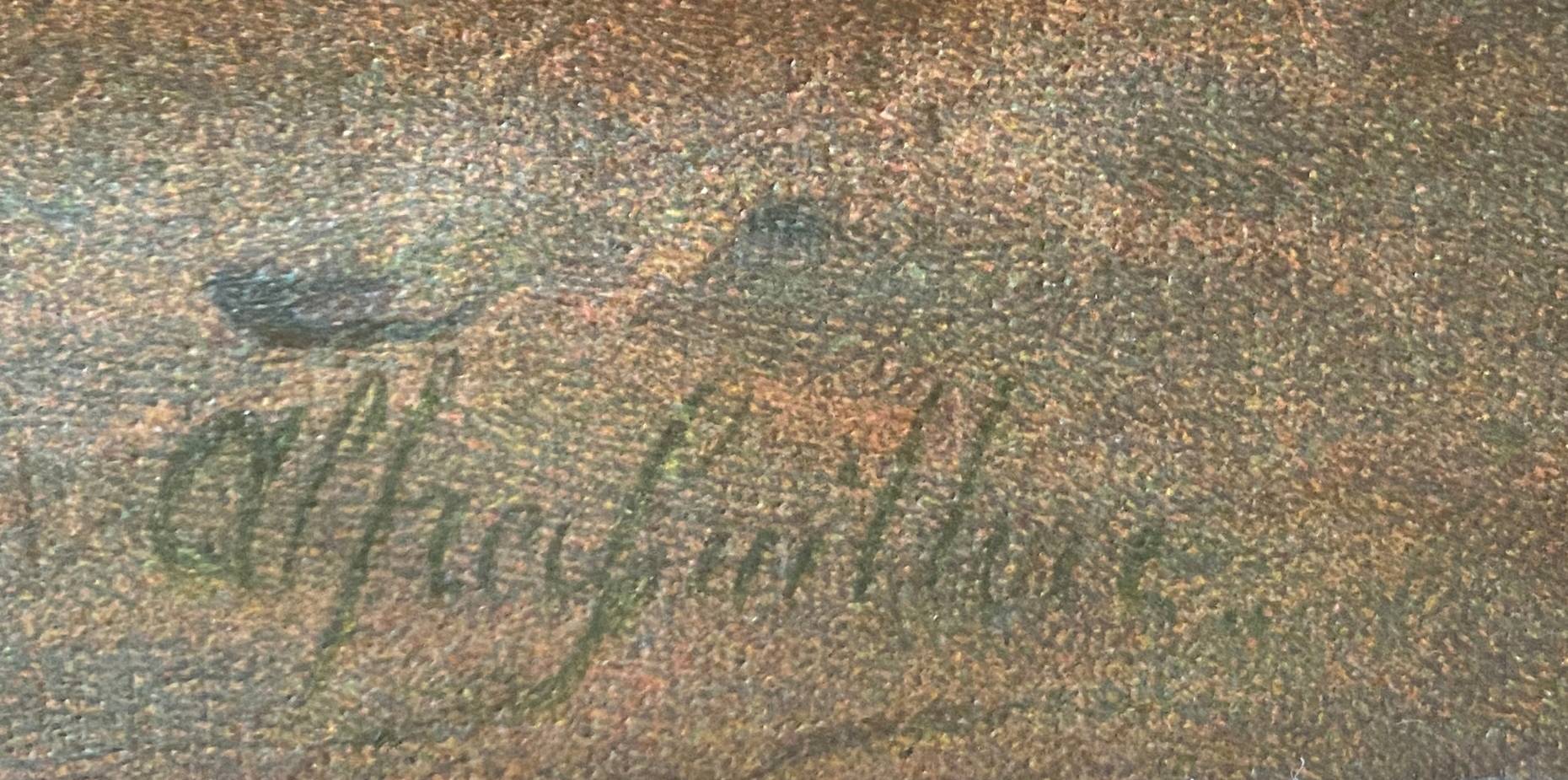 Chromo painting 1900 Breton family Baby fisherman signed