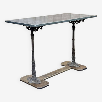 Early 20th century bistro table, marble top, cast iron legs and oak base