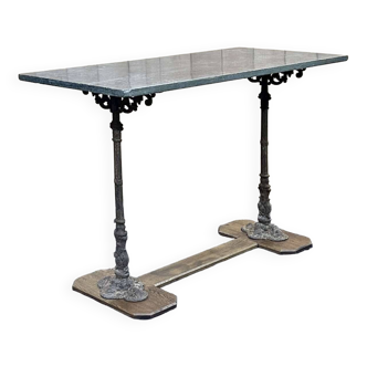 Early 20th century bistro table, marble top, cast iron legs and oak base