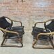 Pair of vintage skaï bamboo armchairs