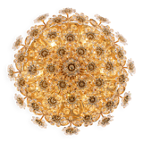 Brass ceiling light with cut glass flowers by Palwa, Germany, 1970s.