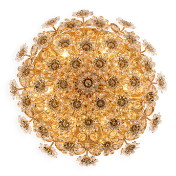Plafonnier en laiton doré avec fleurs en verre taillé par Palwa, Allemagne, années 1970