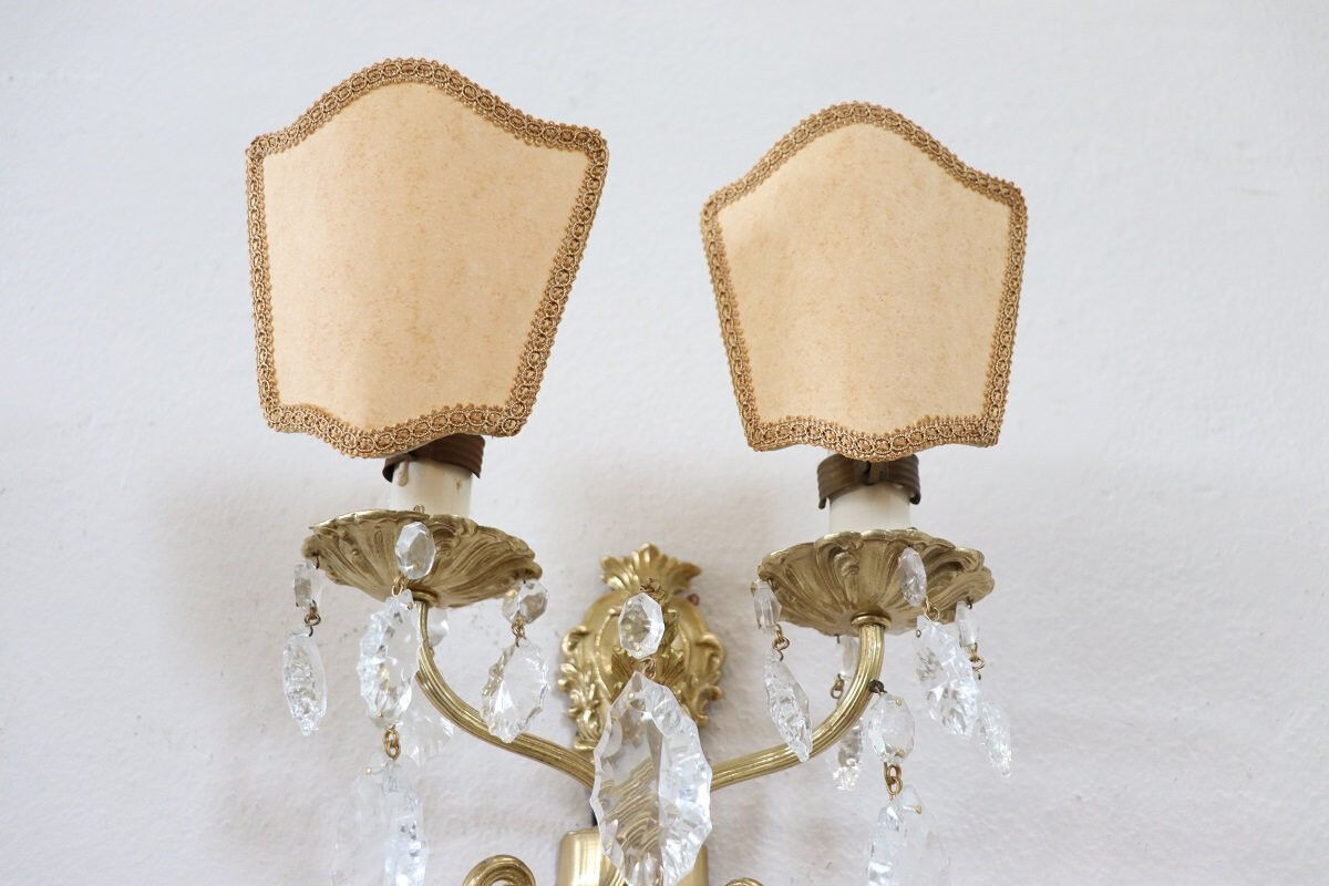 Sconces In Gilded Bronze And Crystal, 1980s, Set Of 2