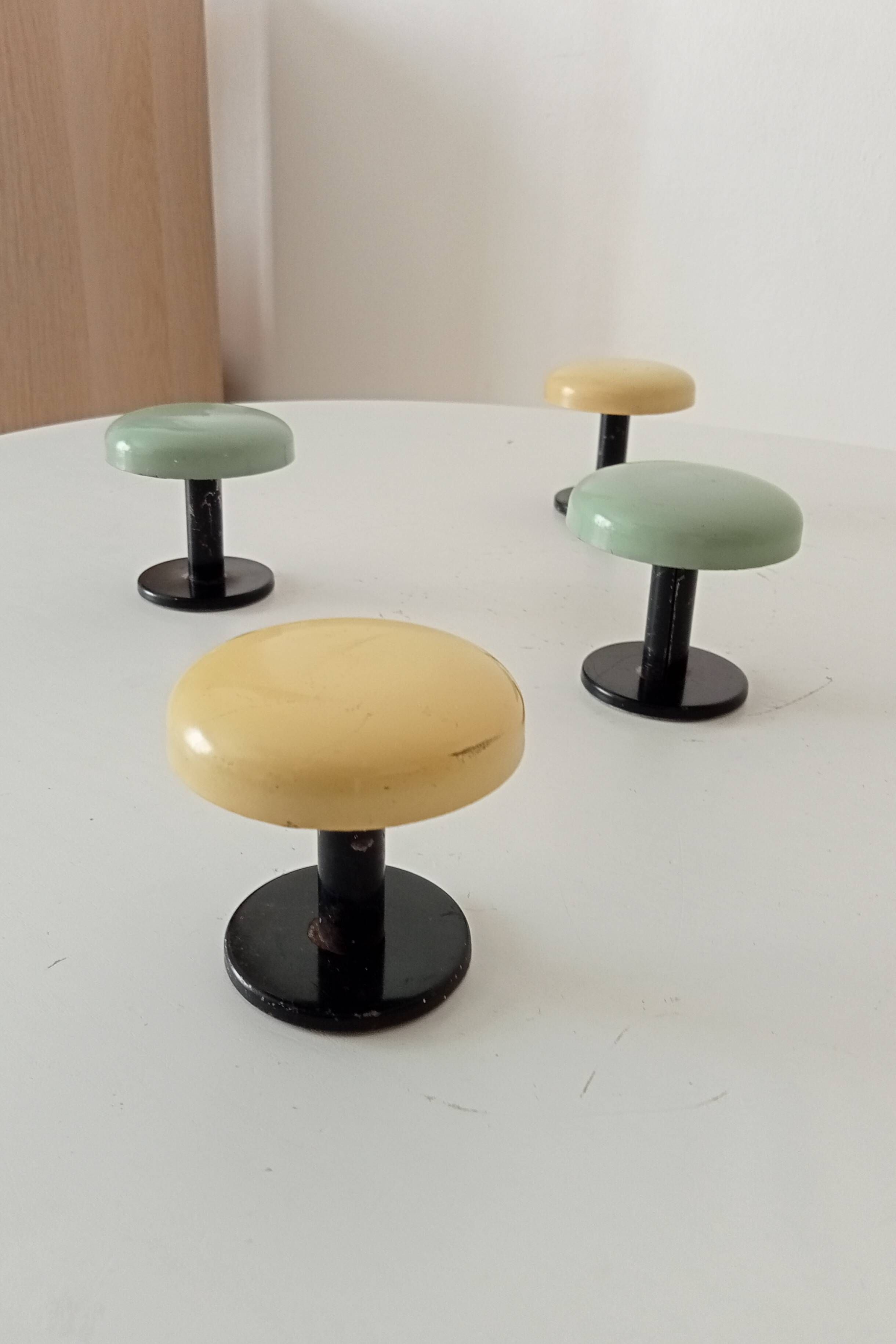 Set of 4 vintage coat hooks from the 1960s.