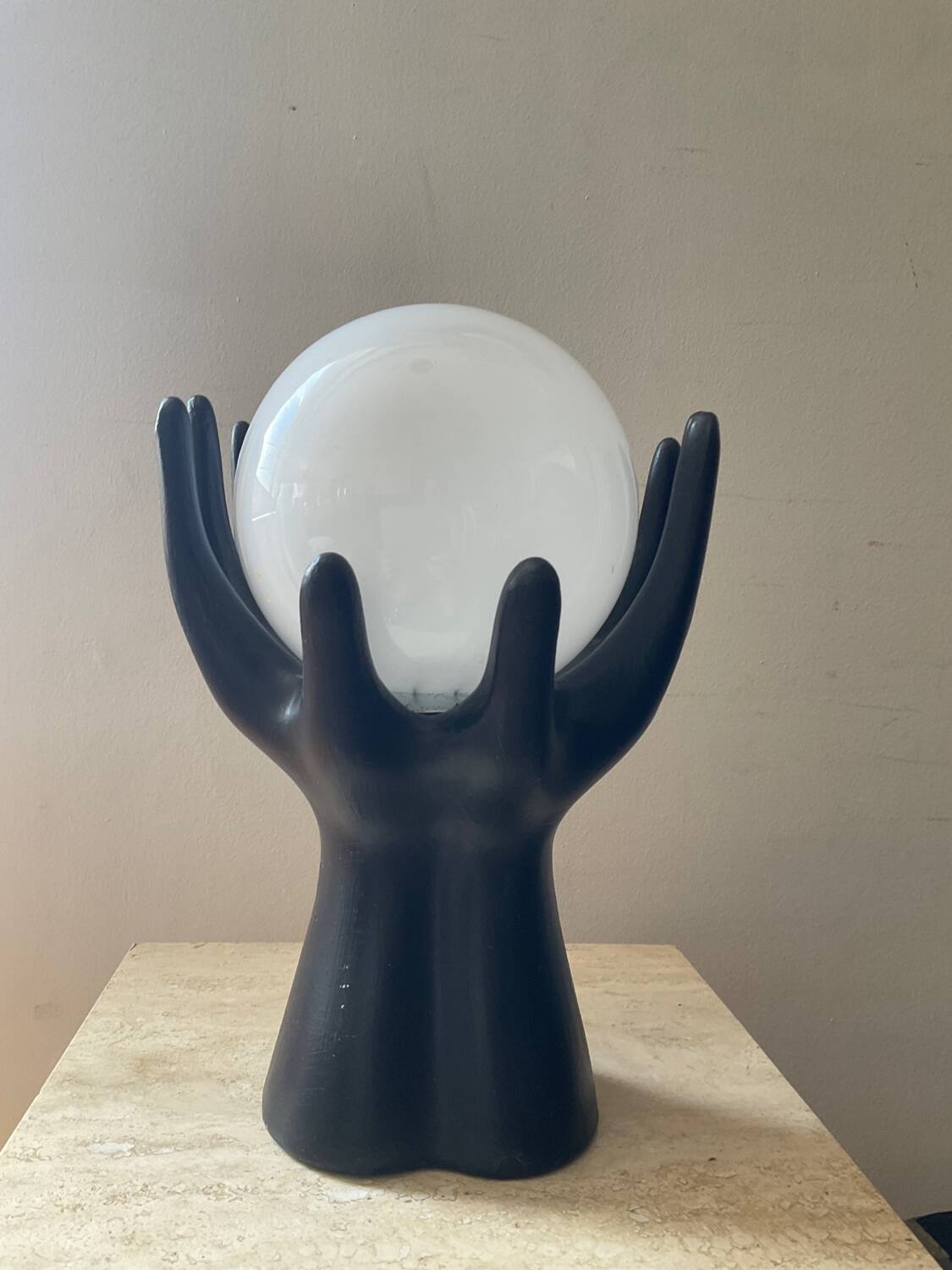 Hand lamp from the 70s in ceramic and opaline
