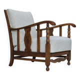 1950s, Scandinavian design, reupholstered armchair, white/light gray fabric, oak.