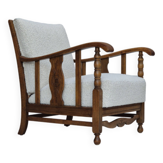 1950s, Scandinavian design, reupholstered armchair, white/light gray fabric, oak.