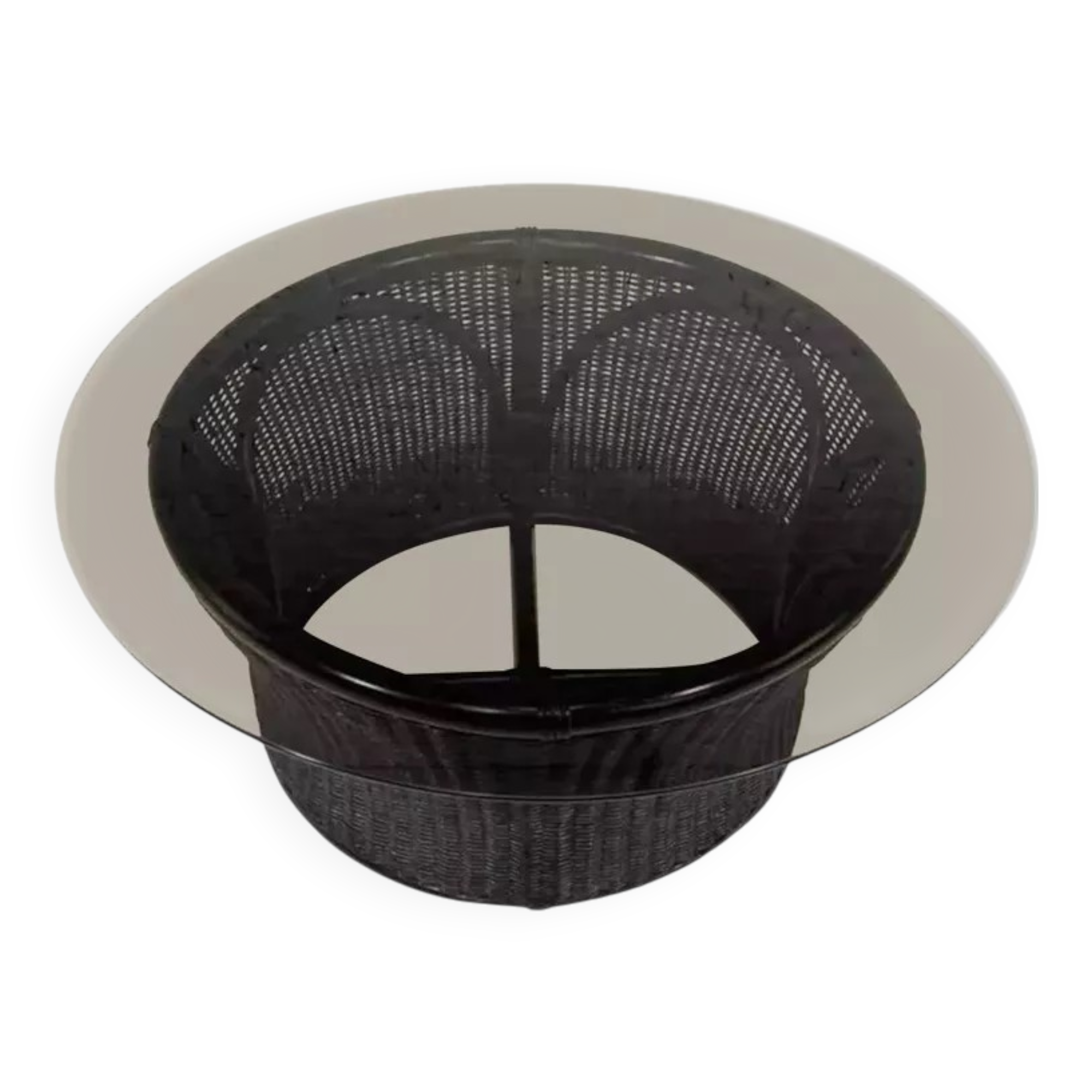 Rattan and smoked glass coffee table