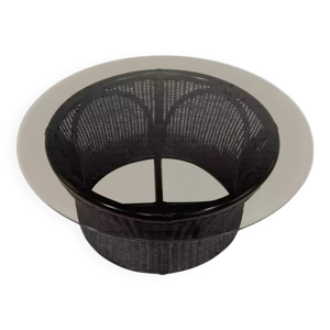 table basse en rotin - verre