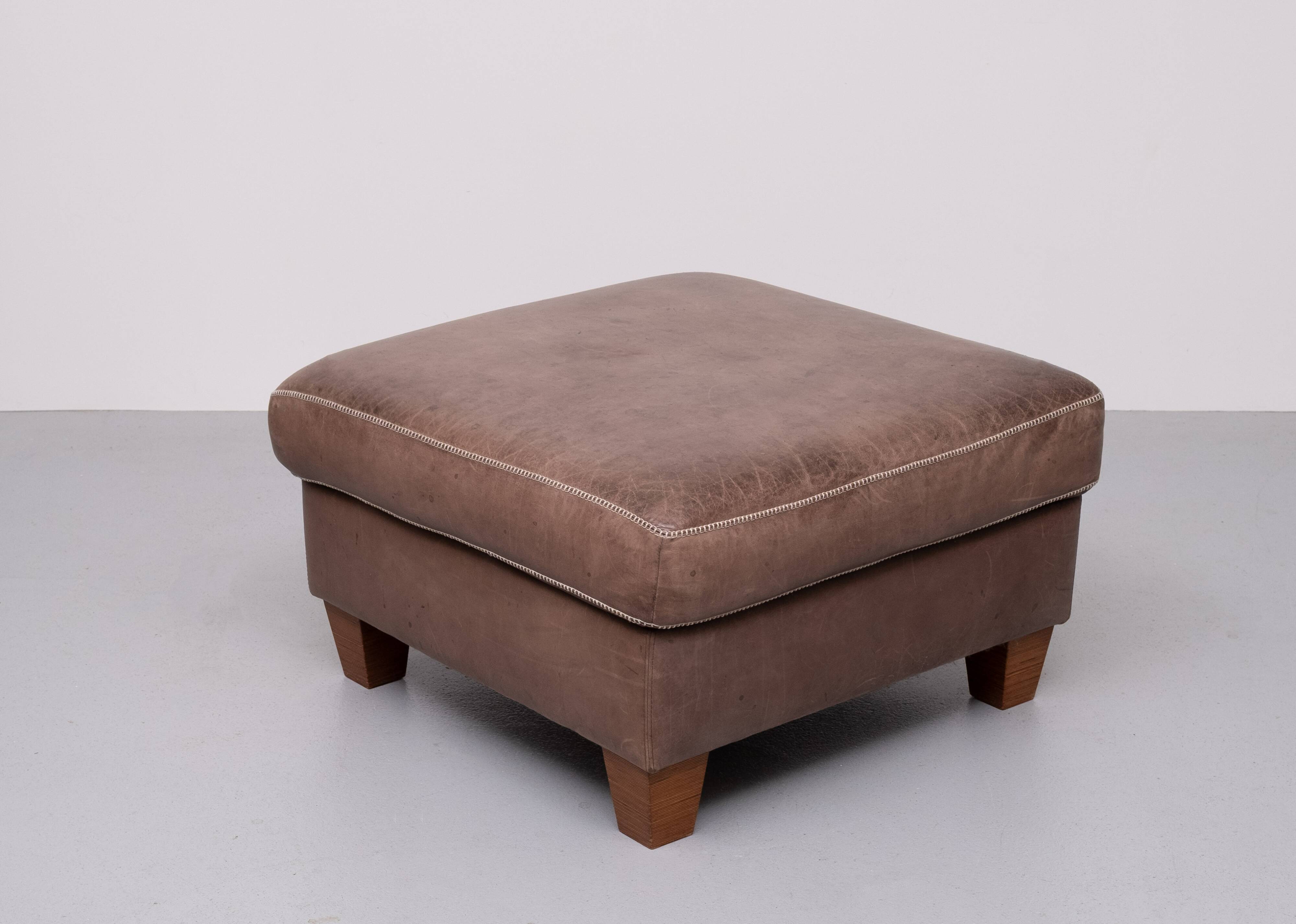 Stich Leather Pouf or Ottoman 1970s