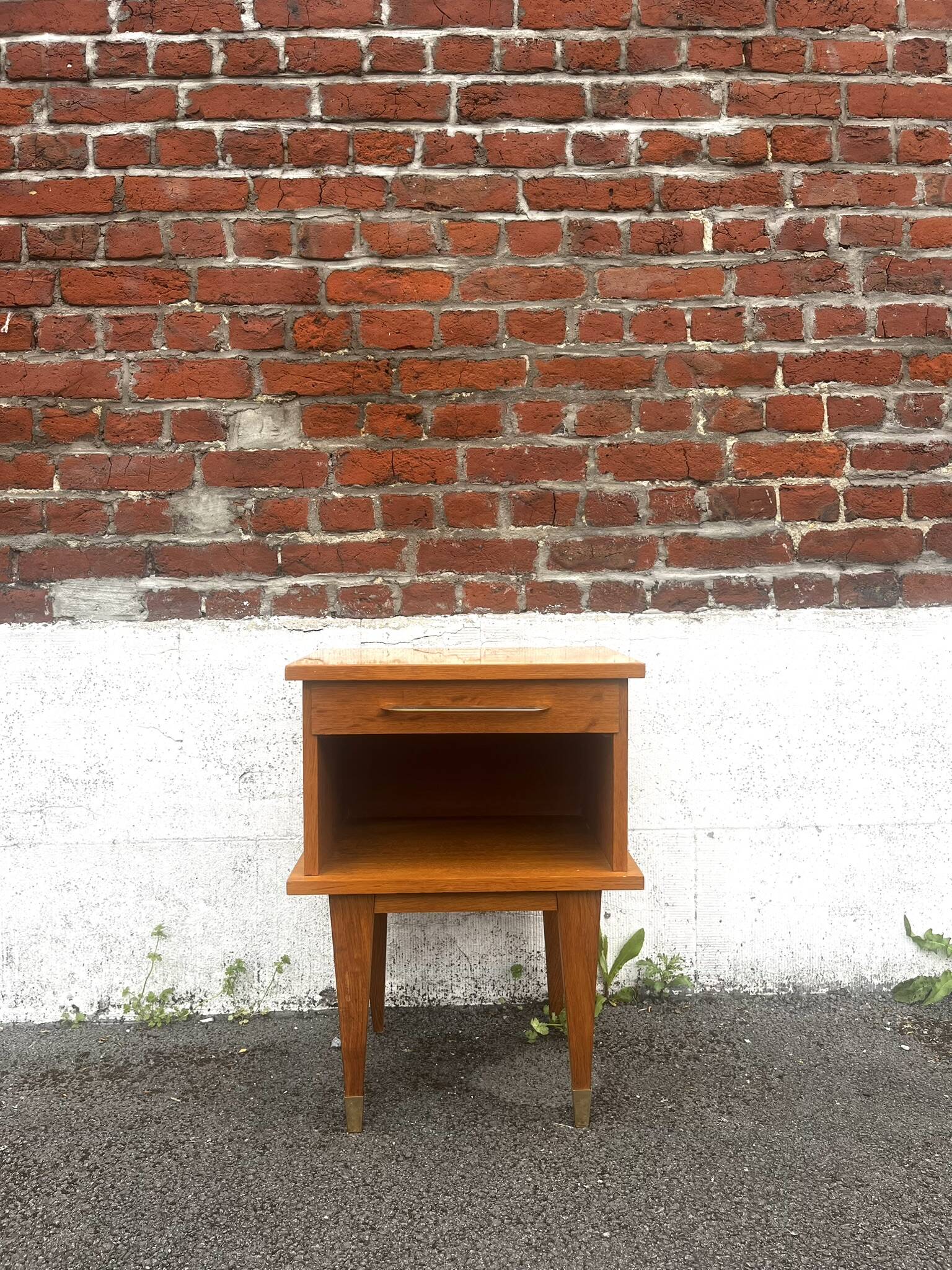 Vintage wooden bedside table / side table with tapered legs.