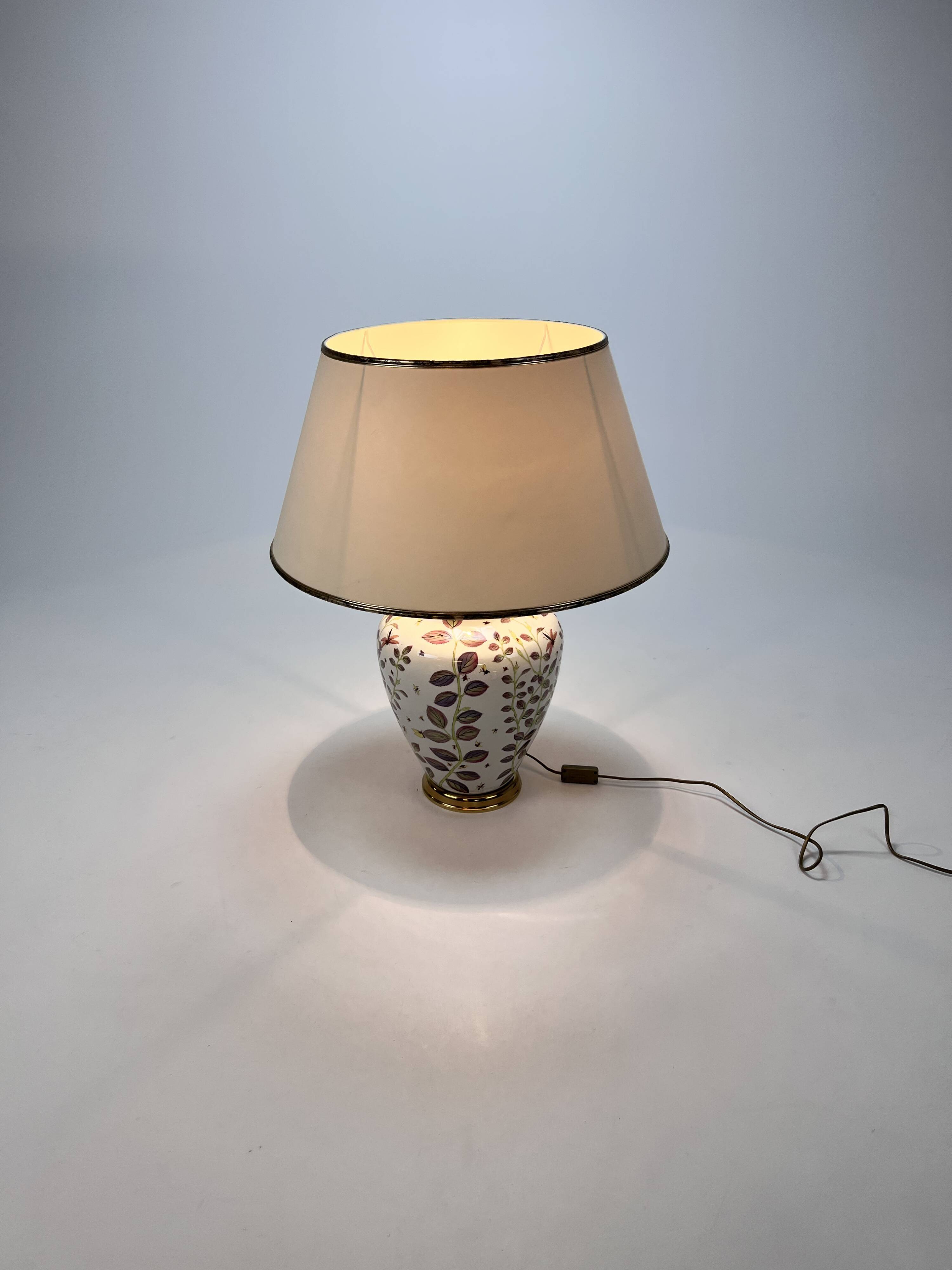French hand painted ceramic vase lamp, 1970s
