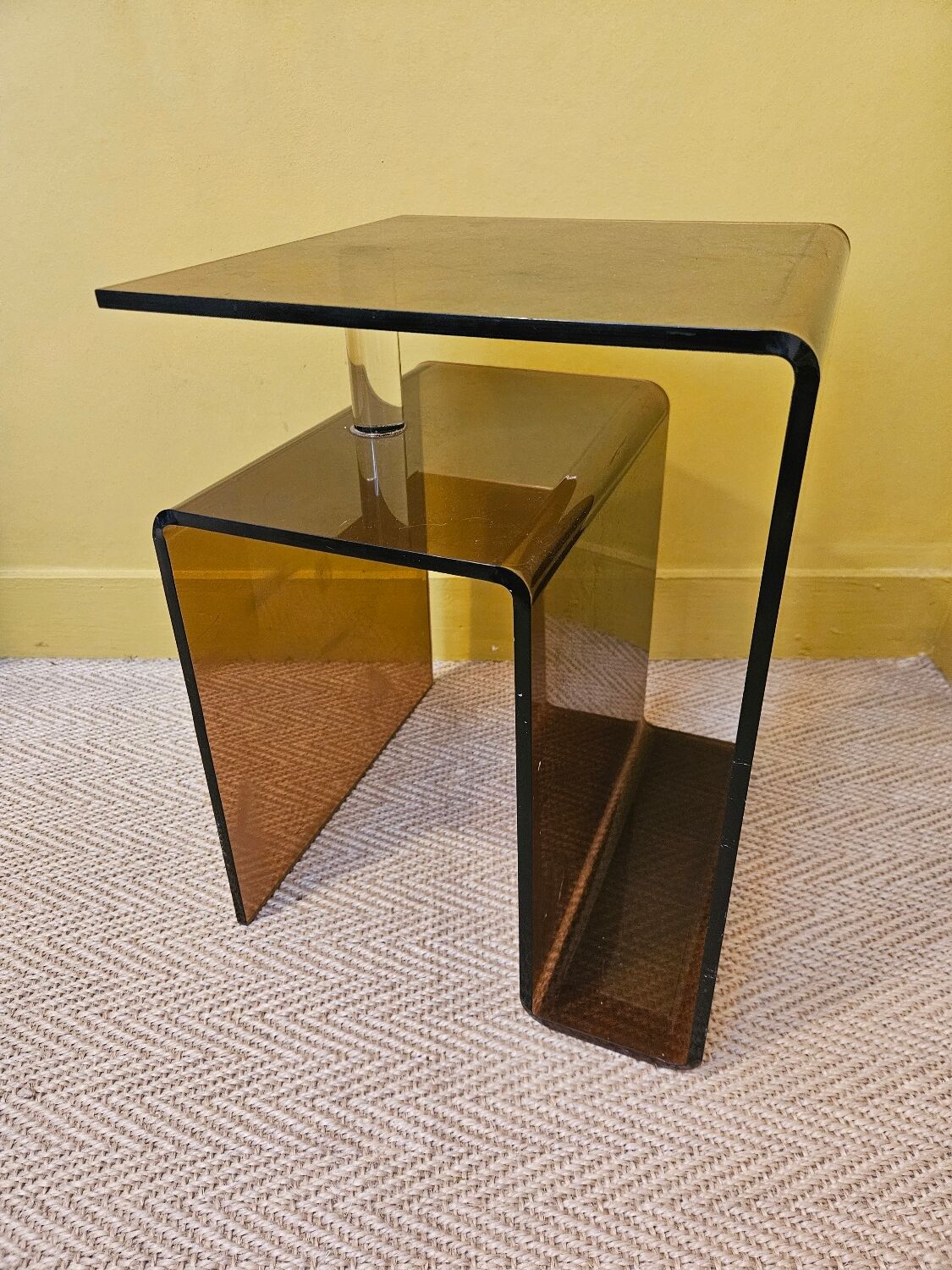Smoked plexiglass side table signed Michel Dumas for Roche