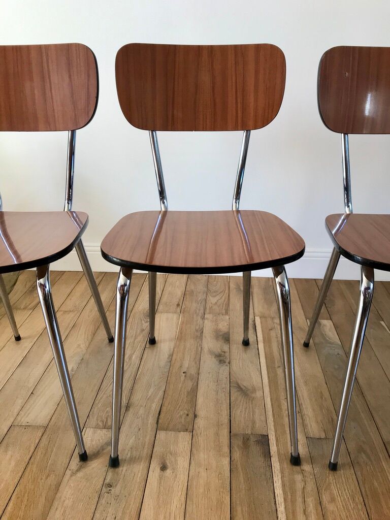 Trio of brown formica chairs 70s