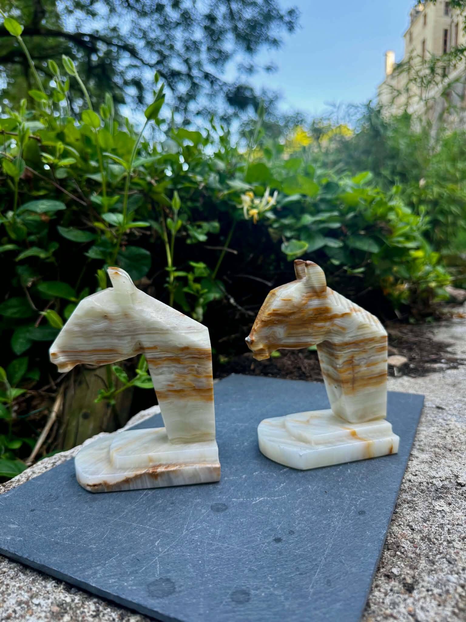 2 onyx bookends horse 1960s Italy vintage
