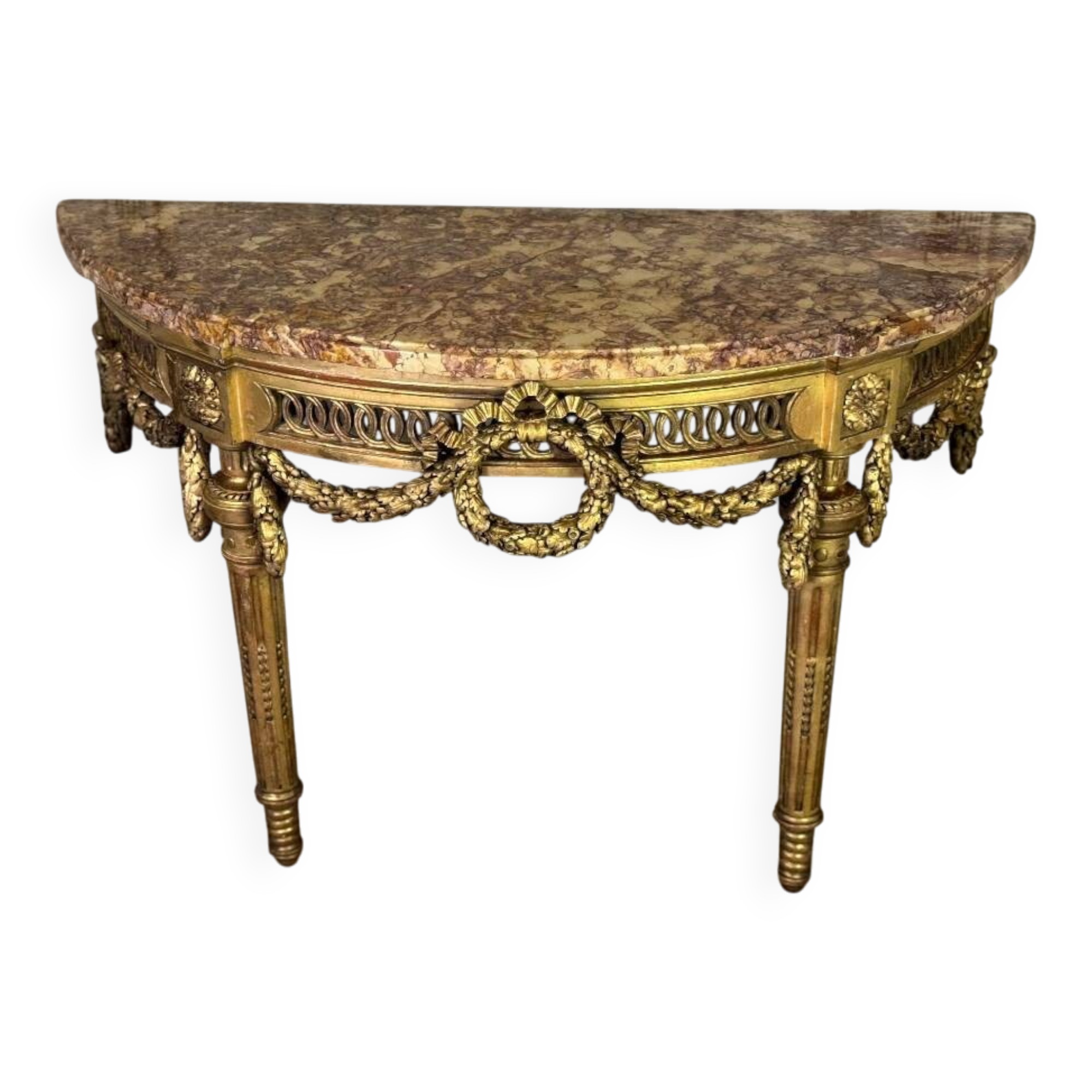 Louis XVI console table in carved and gilded wood, Jura brocatelle marble, 18th century
