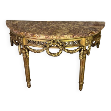 Louis XVI console table in carved and gilded wood, Jura brocatelle marble, 18th century
