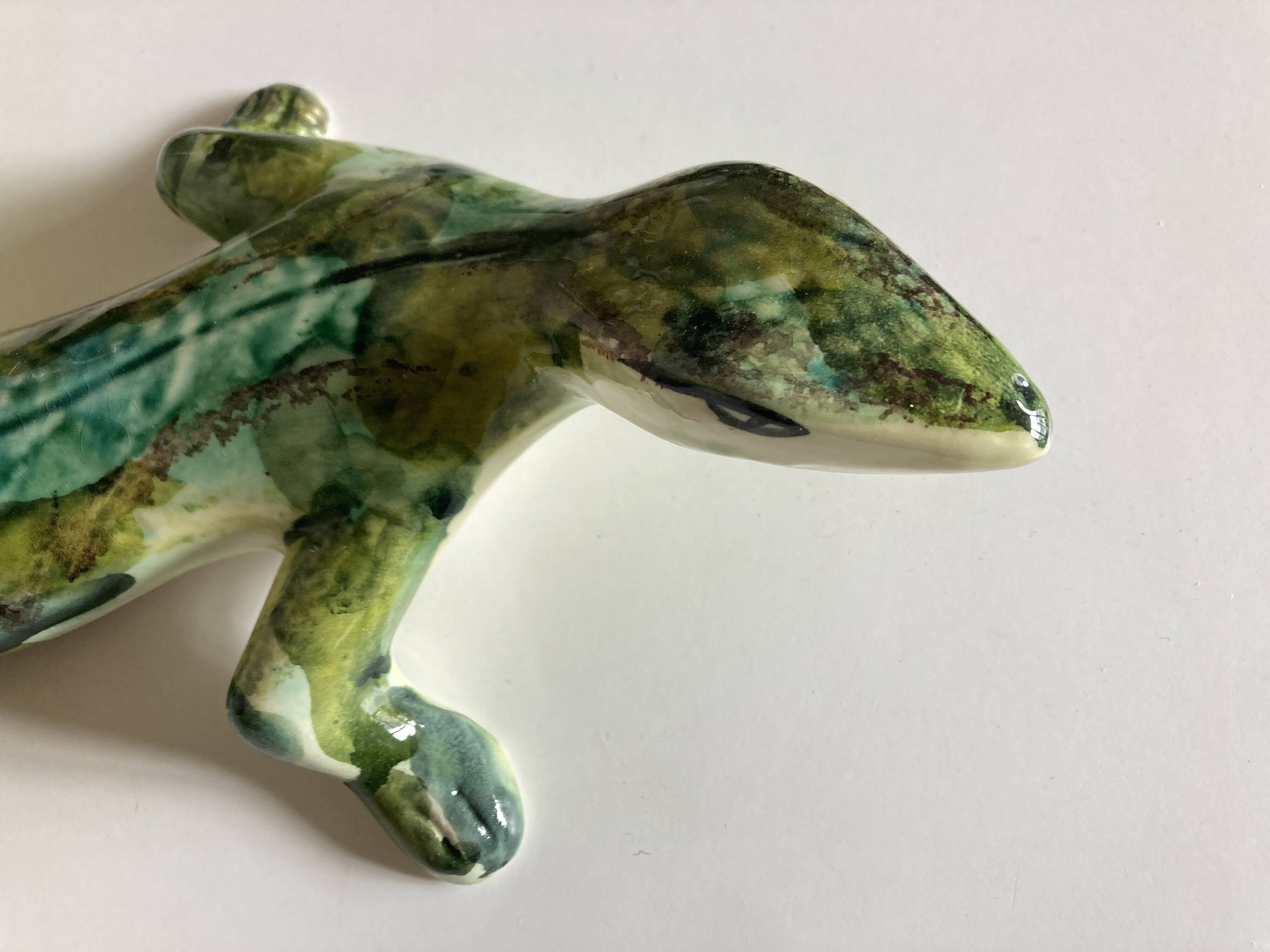 Provence 1970 XXL lizard in green glazed stoneware