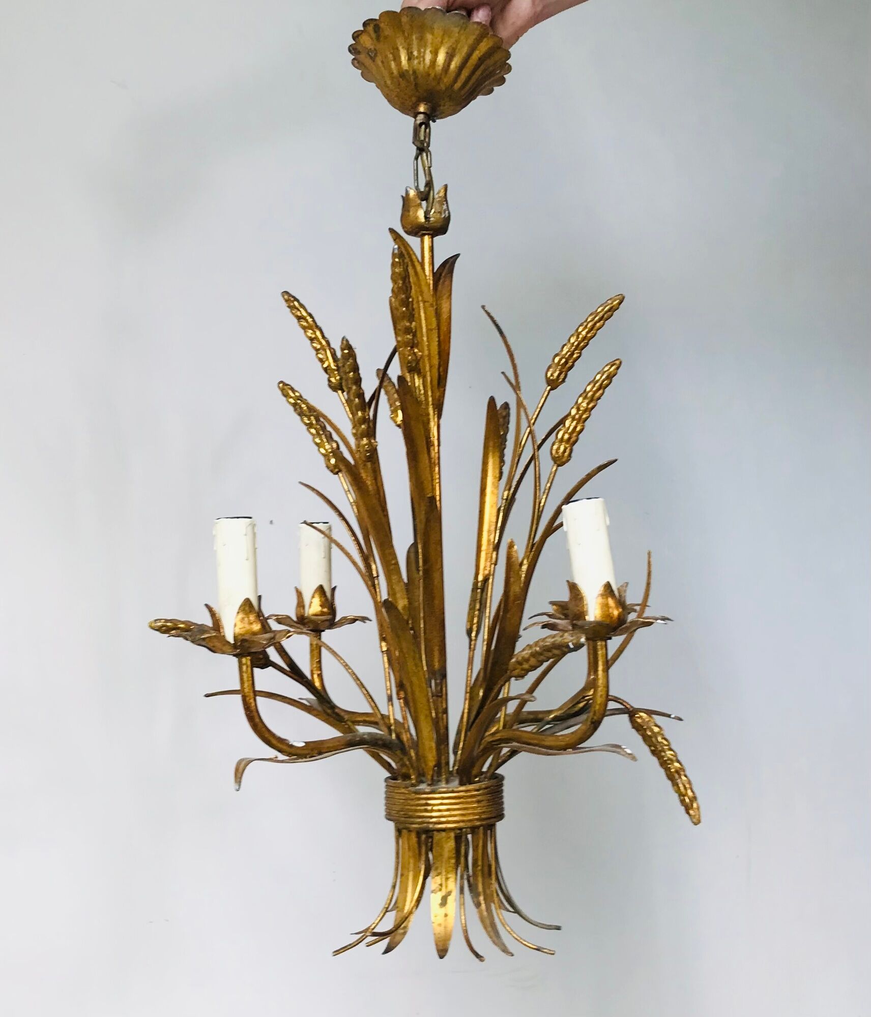Chandelier ears of wheat in gilded metal, circa 1960