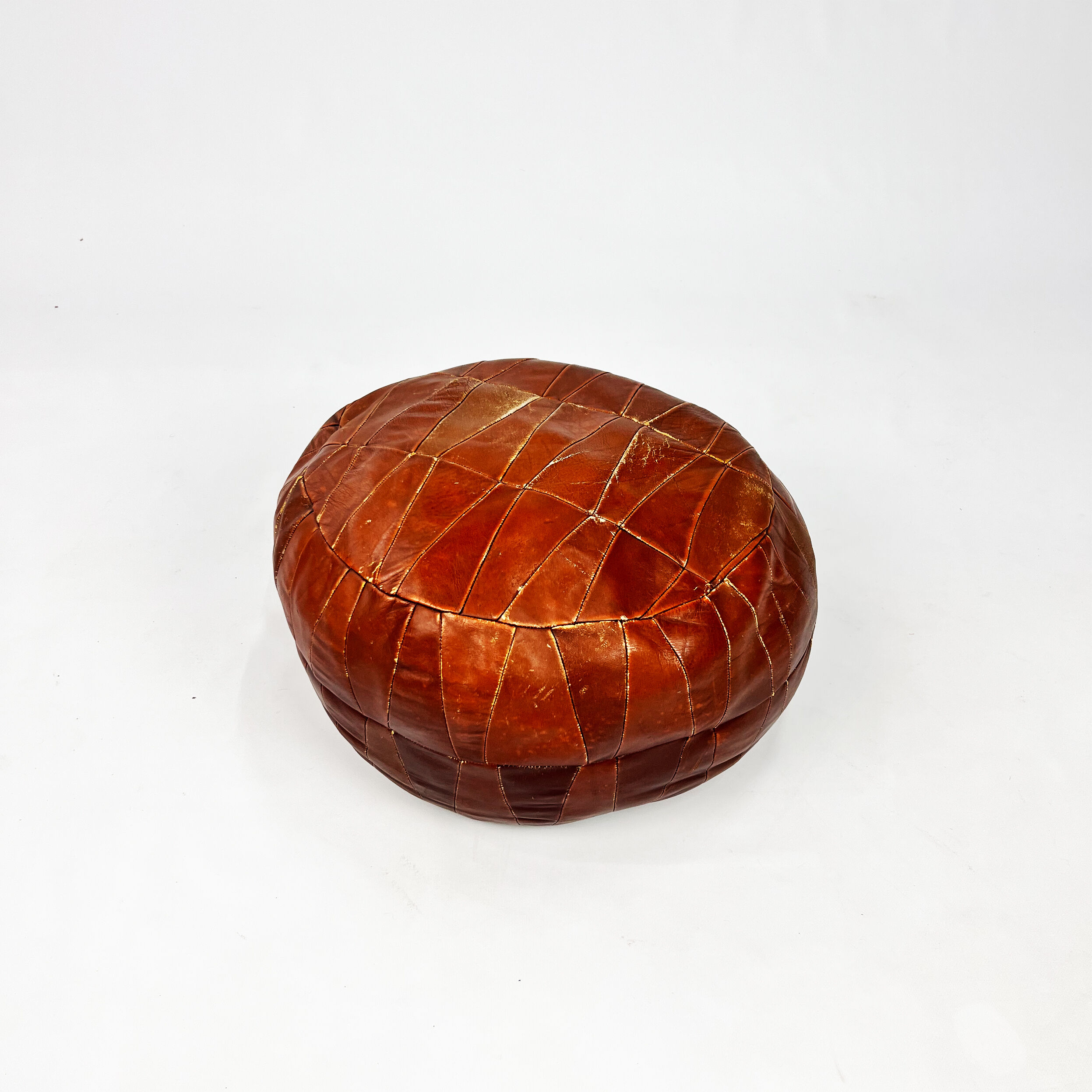 Vintage leather patchwork pouf, 1970