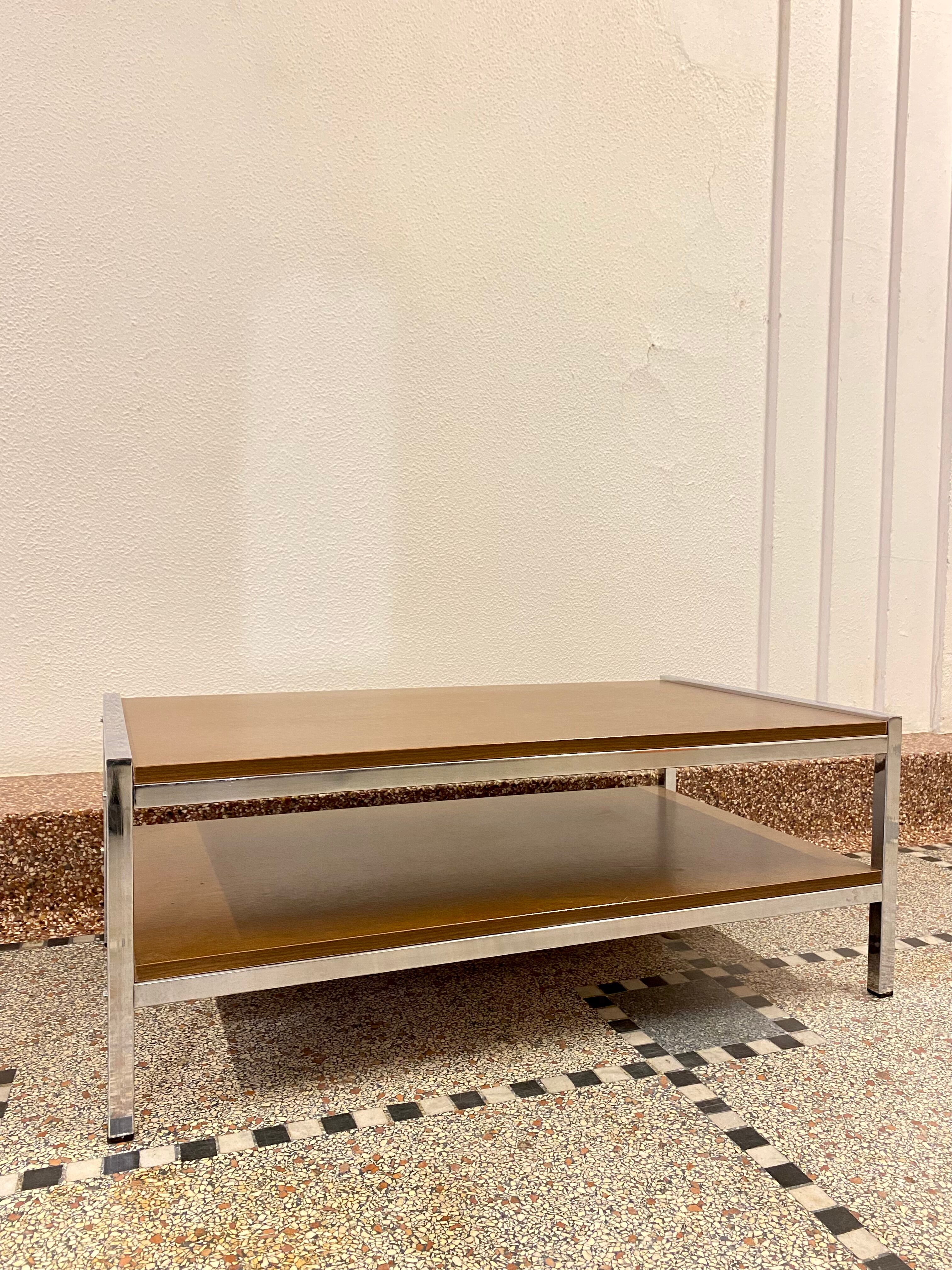 Coffee table in wood and chrome metal from the 70s