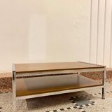 Coffee table in wood and chrome metal from the 70s