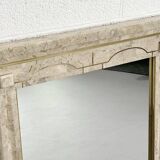 Travertine and Brass Marquetry Console Table and Mirror, 1970s, Set of 2