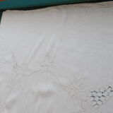 Hand-embroidered linen teacloth or overnappe