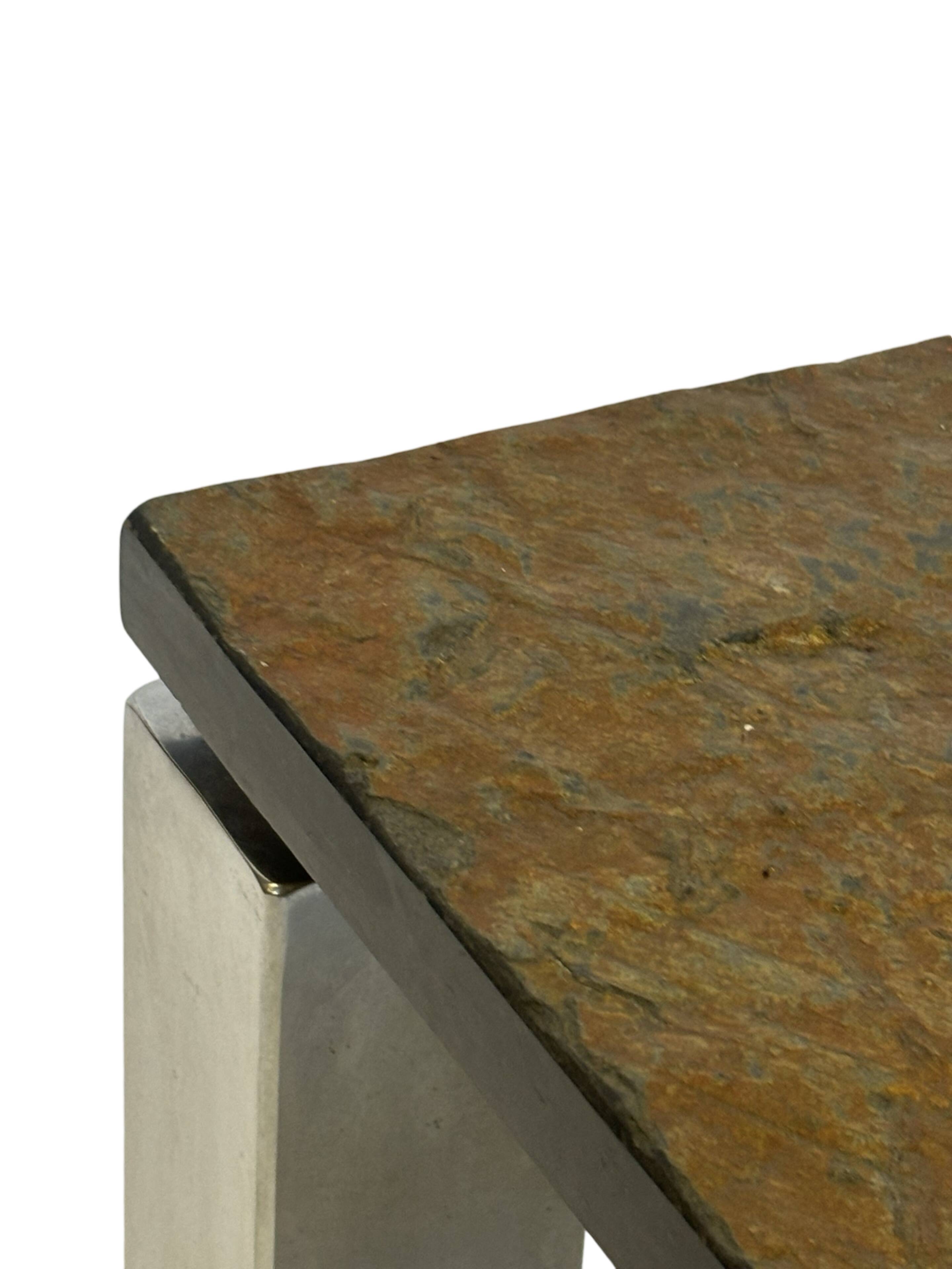 Table basse carrée plateau en pierre et piètement en acier chromé - années 60
