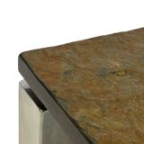 Vintage Square coffee table with slat stone top and chromed steel base - 1960s