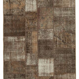Handwoven oriental vintage 170 cm x 241 cm brown patchwork carpet