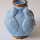 Art Deco vase in molded and pressed opaline. Stamped CLA France décor of Birds
