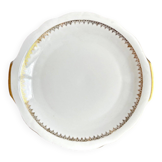 Plat rond à oreilles Europorcelaine en porcelaine blanche et dorée