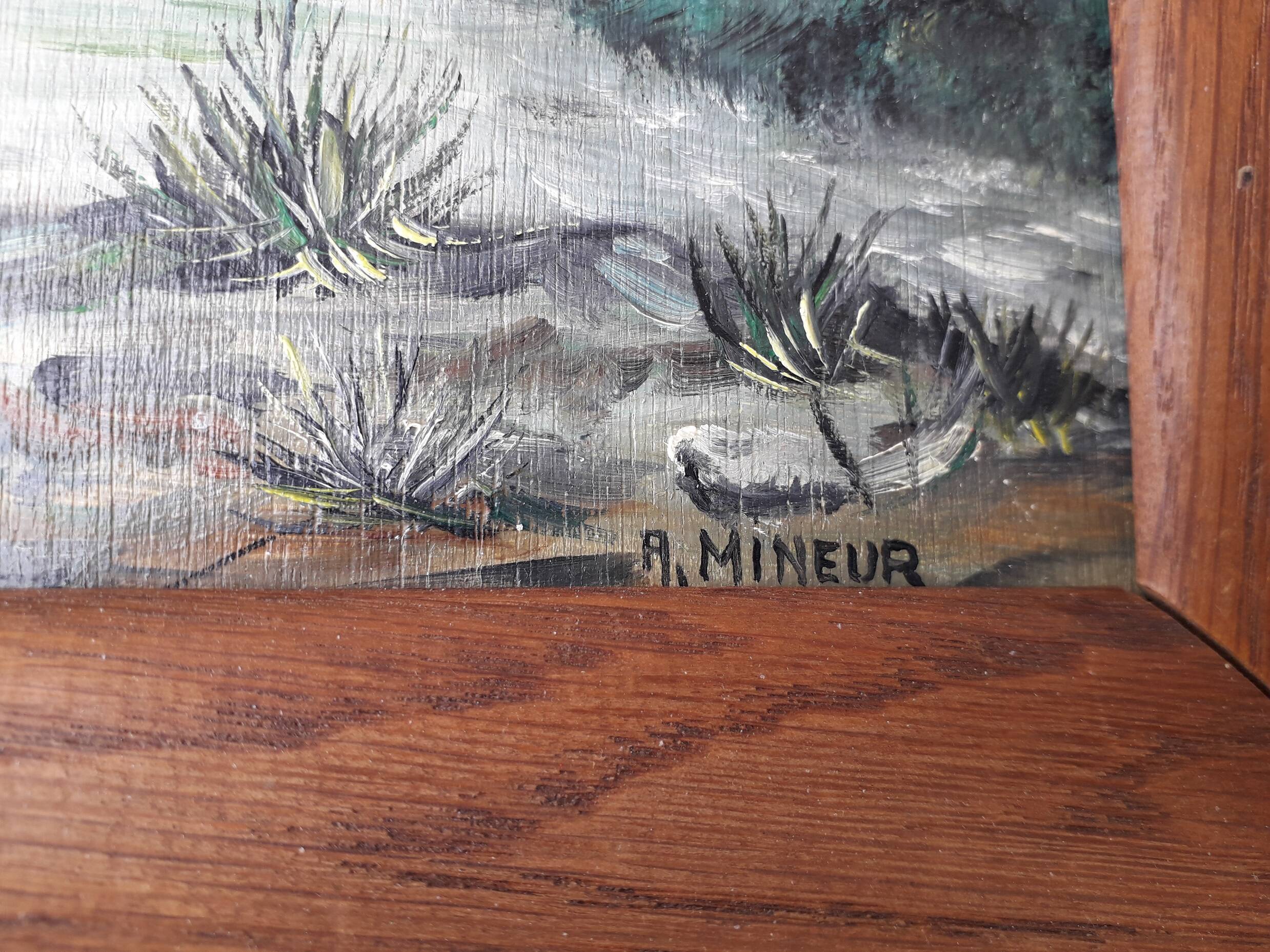 Oil painting on panel, landscape, signed