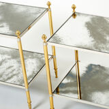 Paire de tables bouts canapé laiton chrome miroir