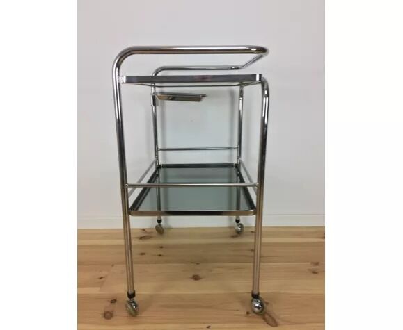 1970 chrome and smoked glass service, professional furniture, industrial style