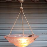 Ceiling light / Art Nouveau chandelier in pressed molded glass in working order - Degué
