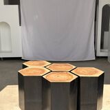 Set of 5 hexagonal stools in two-tone suar forming occasional furniture