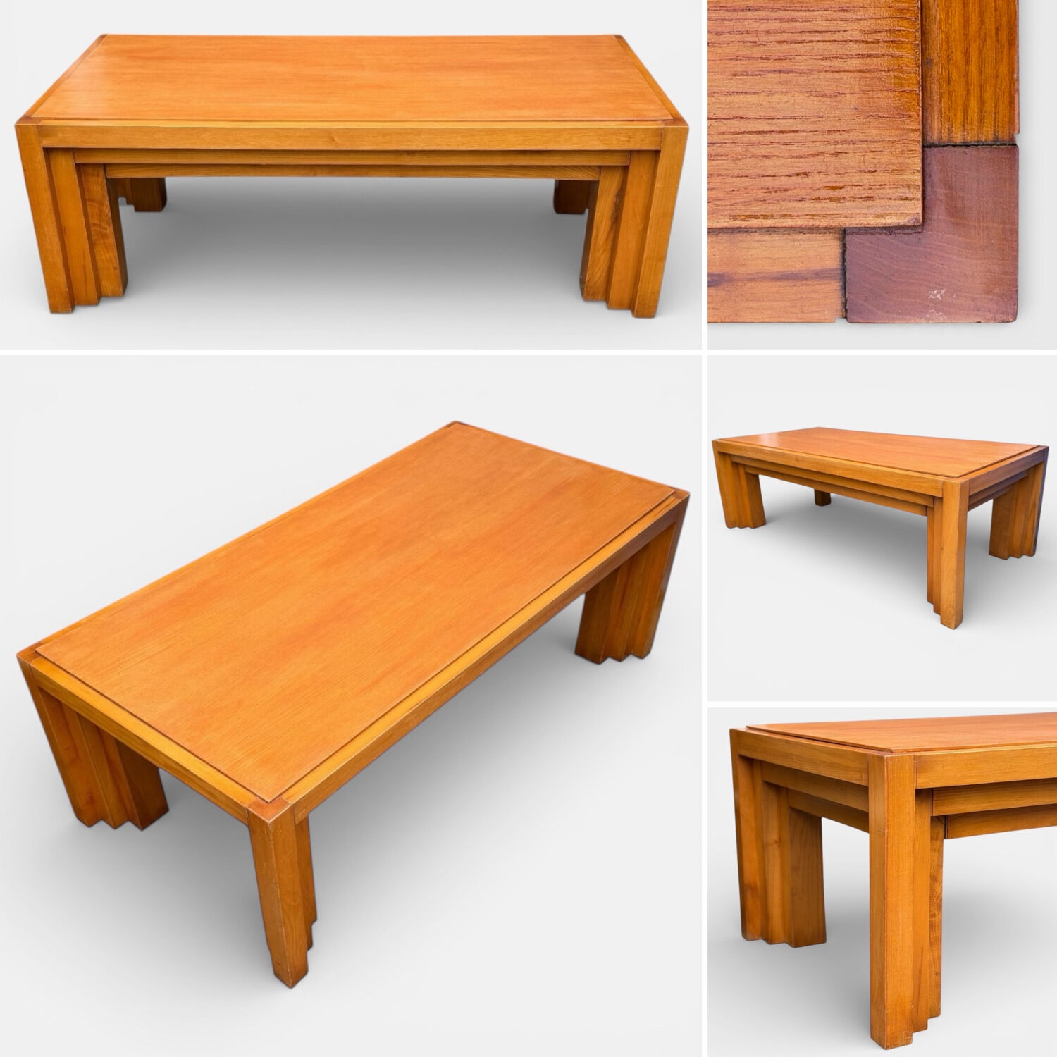 Vintage coffee table in solid elm from the 1970s.