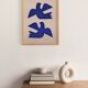 Painting 30x40cm blue birds on paper framed signed Eawy