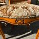 8 cherry wood chairs in Louis XV style with velvet upholstery.