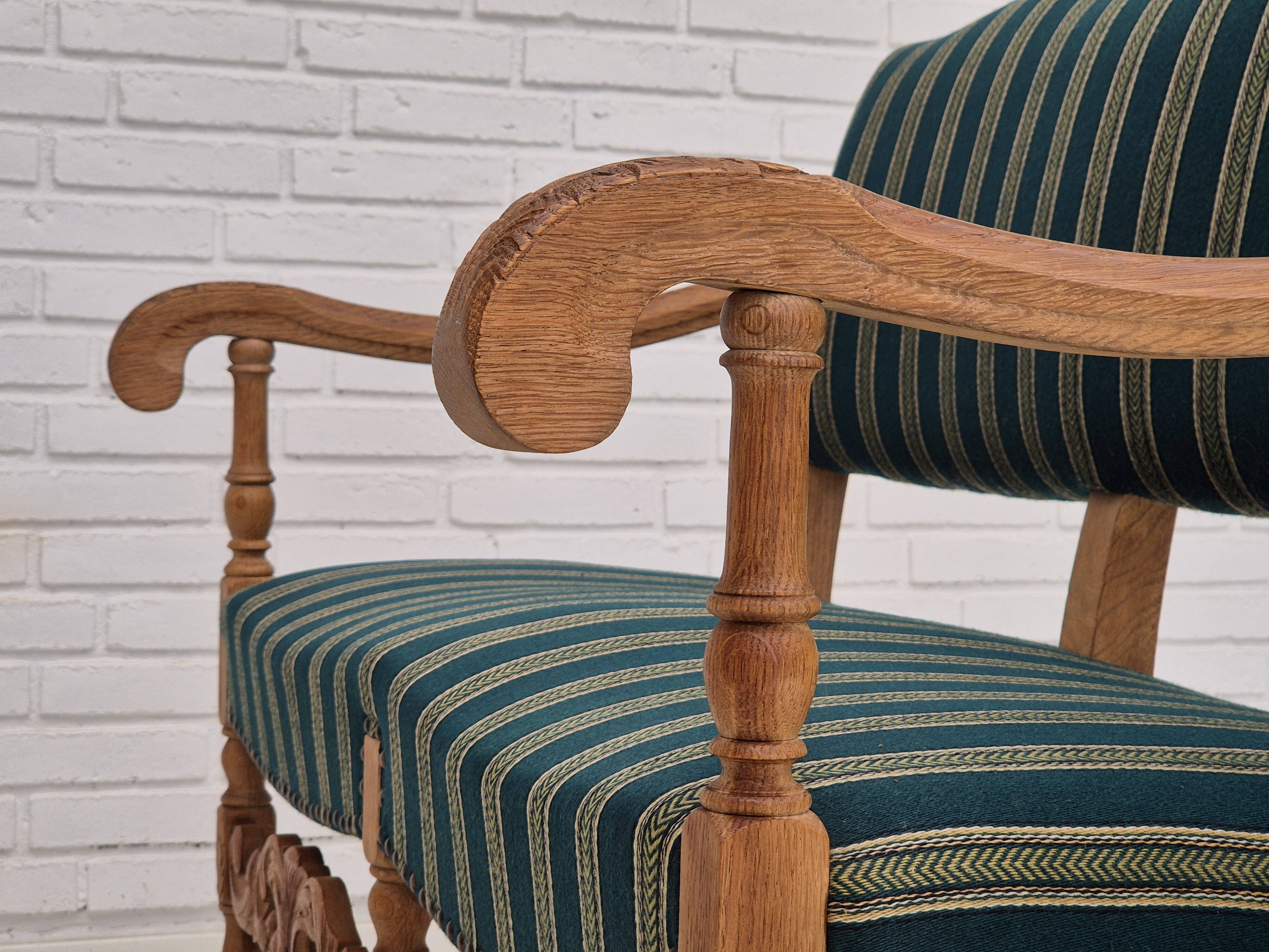 1960s, Danish 2 seater sofa, original condition, furniture wool fabric, solid oak wood.