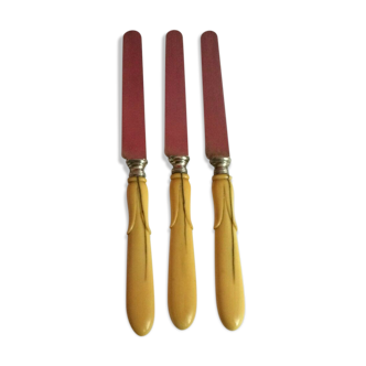 Set of 3 dessert cheese knives with solid silver blades LP minerva