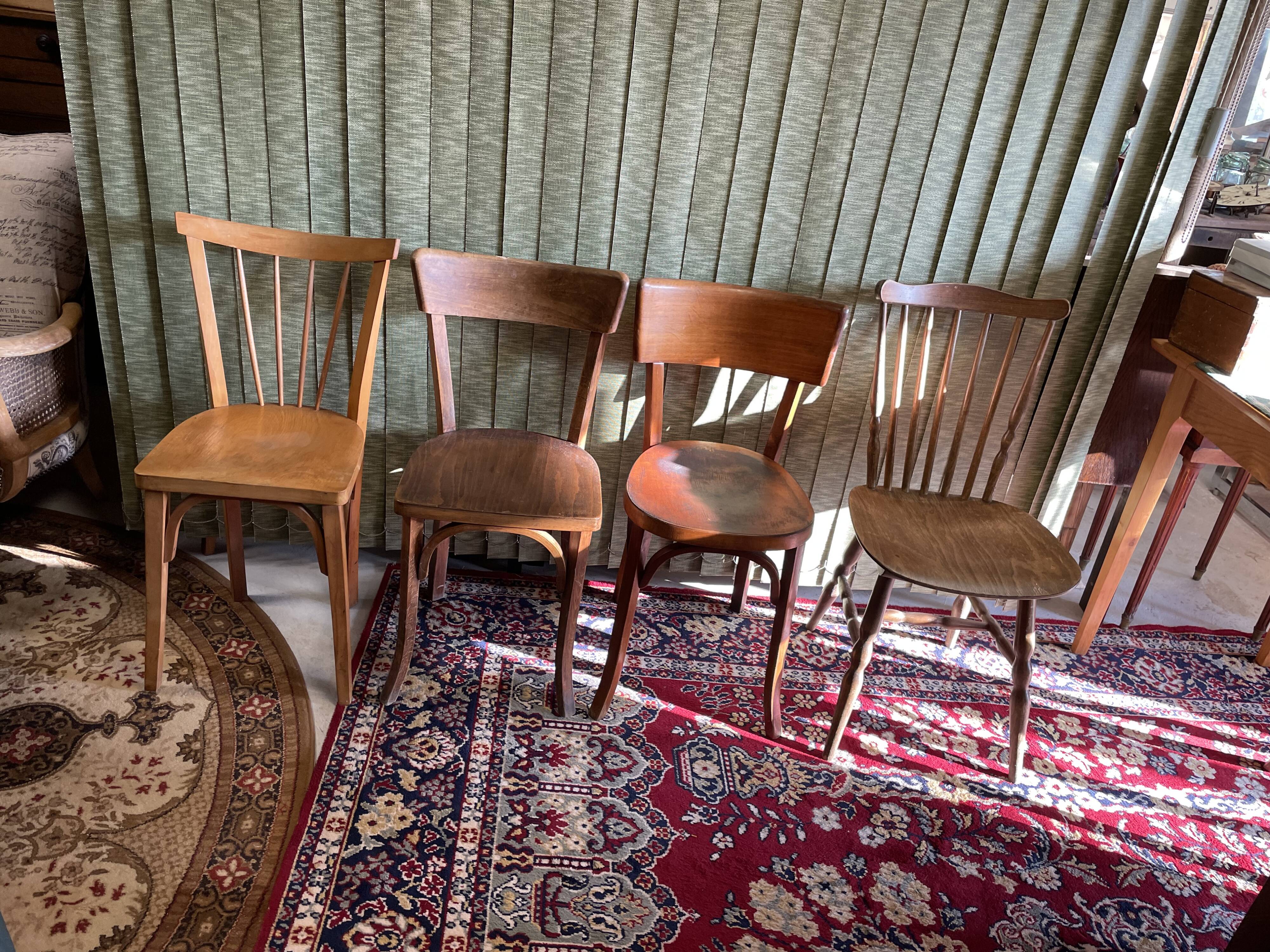 Set 4 vintage mismatched bistro chairs 50