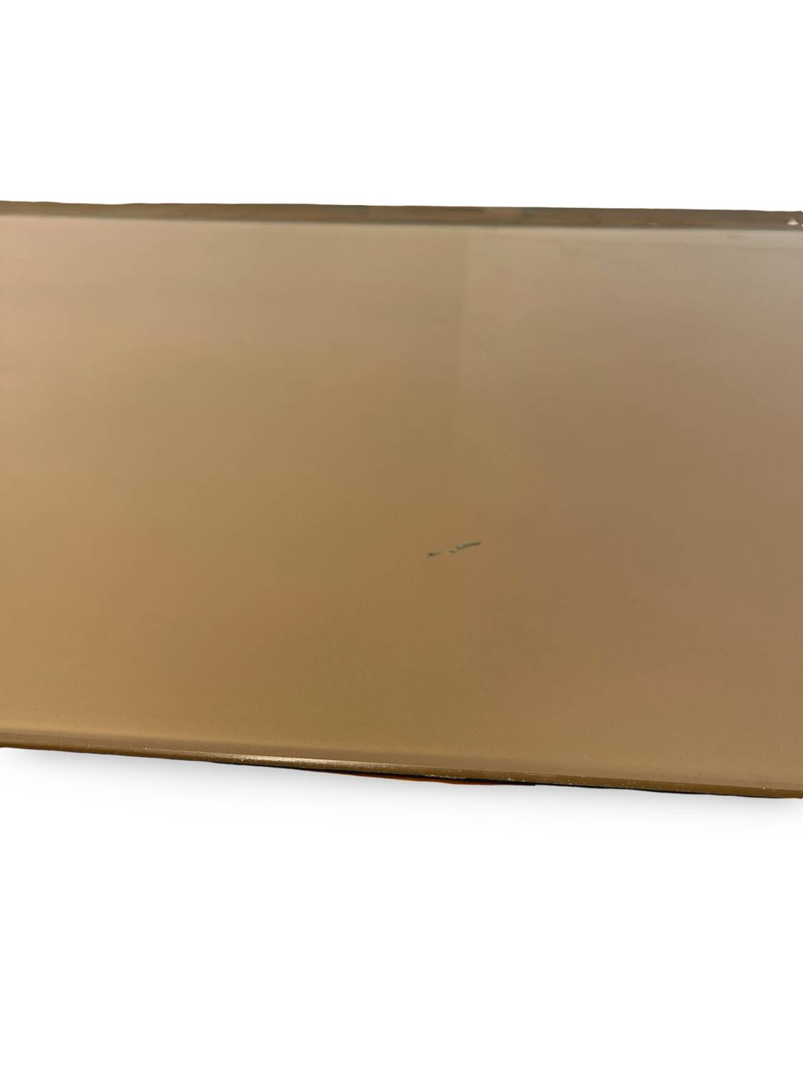 Veneered burl walnut chest of drawers with light warm brown glass top